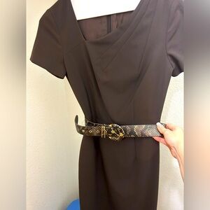 Brown Antonio Melanie Knee Length Fitted Belted Dress